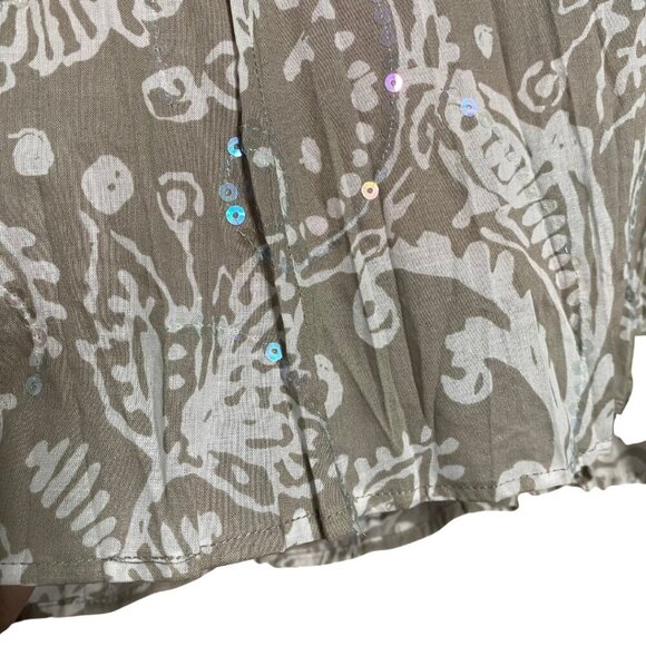 INC International Concepts Tan/White Floral Print Sequined A-Line Skirt Size 16 - Picture 4 of 9